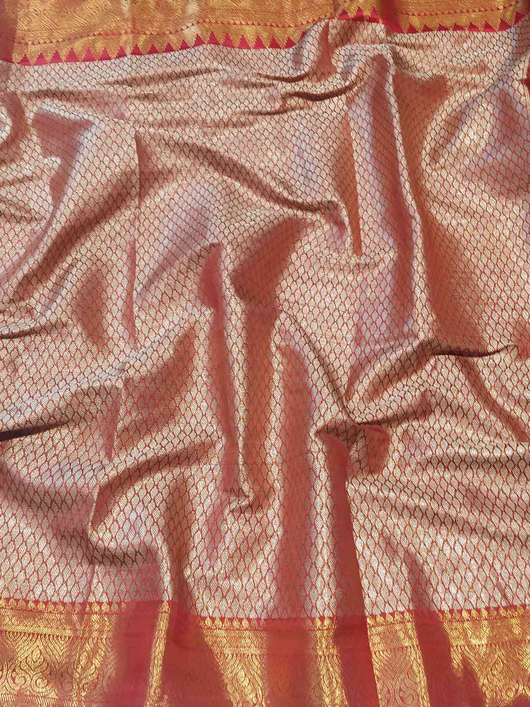 Orange Colour One Gram Gold Tissue Saree With Jacquard Woven Work by My Store