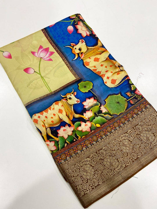 Pista Pichwai Pure Viscose Dola Saree by My Store