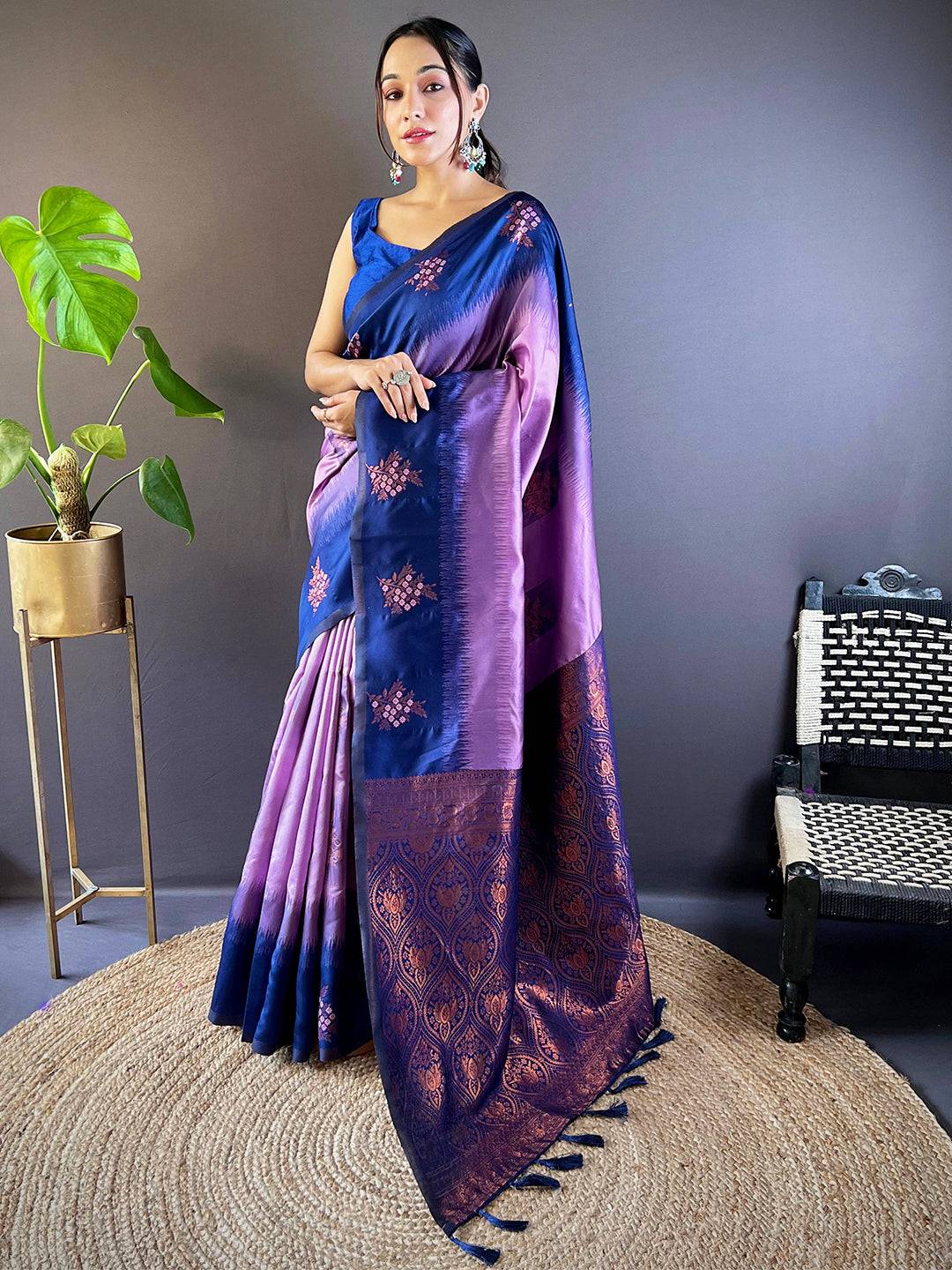 Violet Sami Banarasi Tussar Silk Saree
