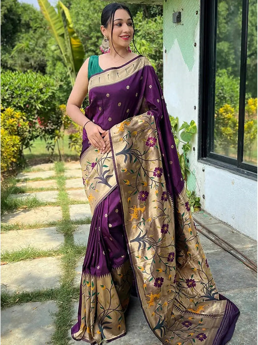 Purple Colour Paithani Big Border Woven Saree by My Store