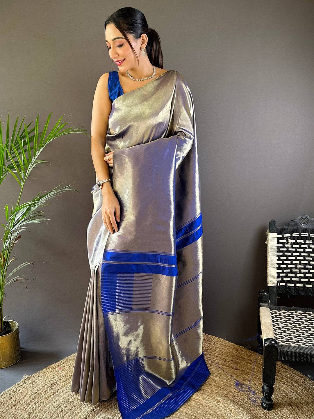 Silver Elegance Kanjivaram Saree by My Store