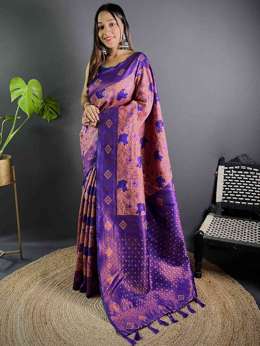 Violet Soft Silk Butta Weaving Saree