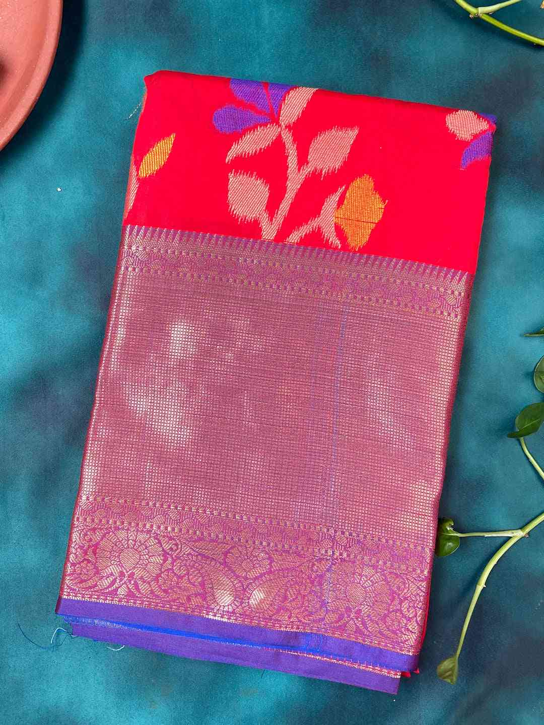 Banarasi Red Minakari Ikkat Print Saree by My Store