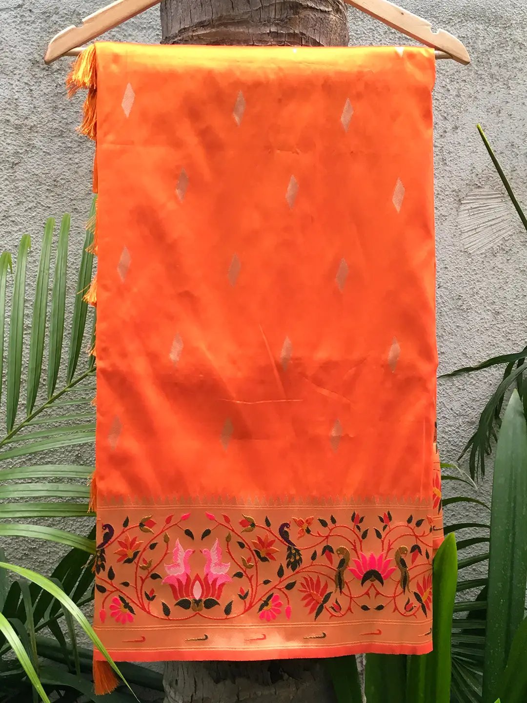 Orange Yevla Paithani Meenakari Saree by My Store