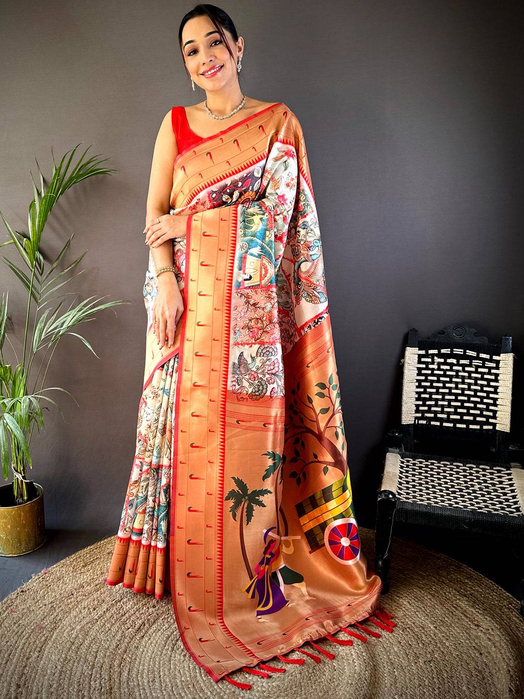 Soft Silk Kalamkari Printed Saree