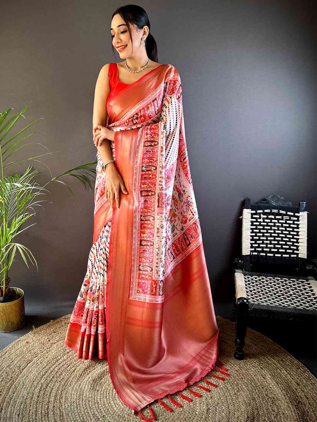 Mughal Kalamkari Print Pashmina Saree by My Store