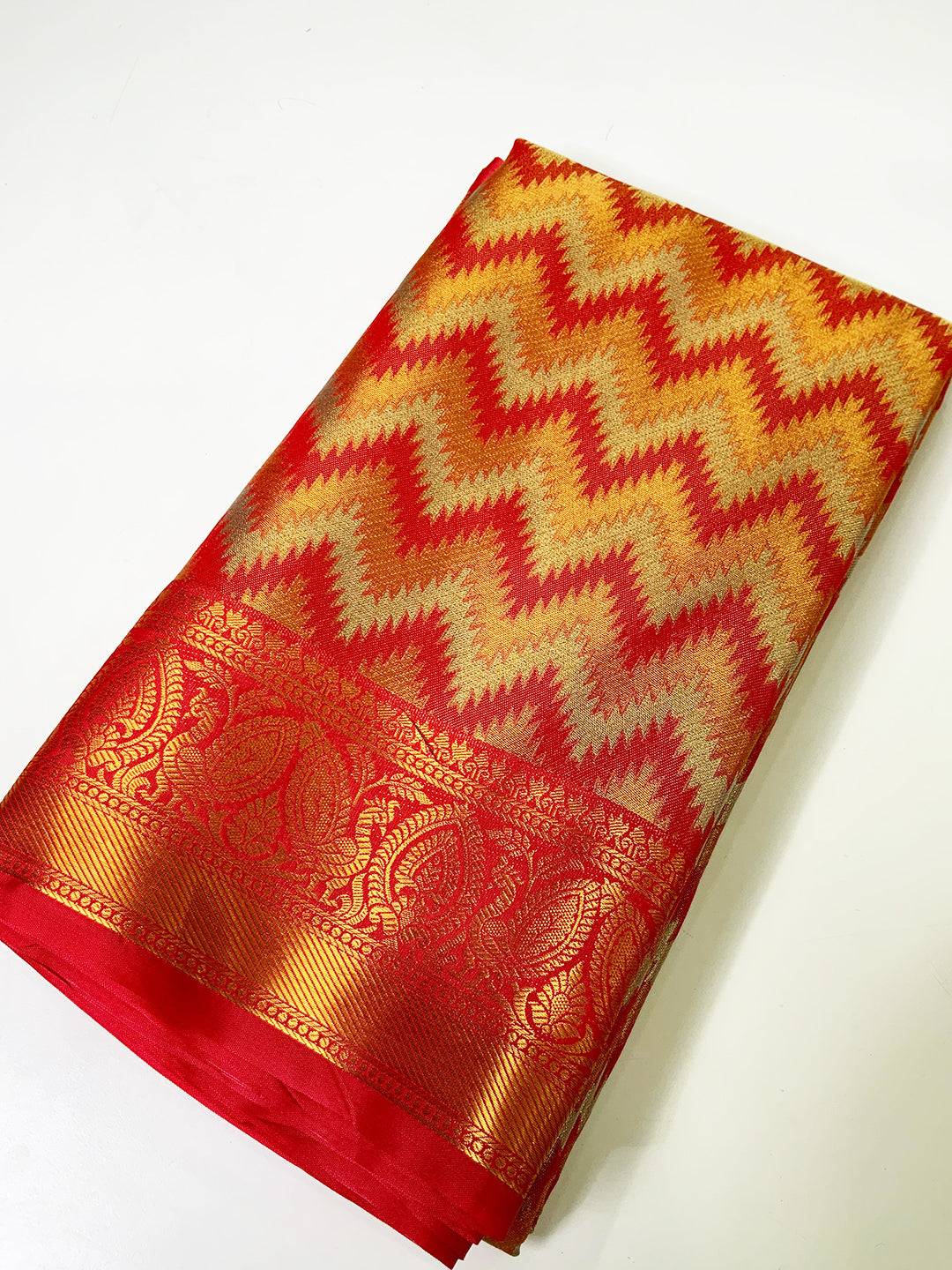 Vibrant Red Zigzag Chevron Saree by My Store
