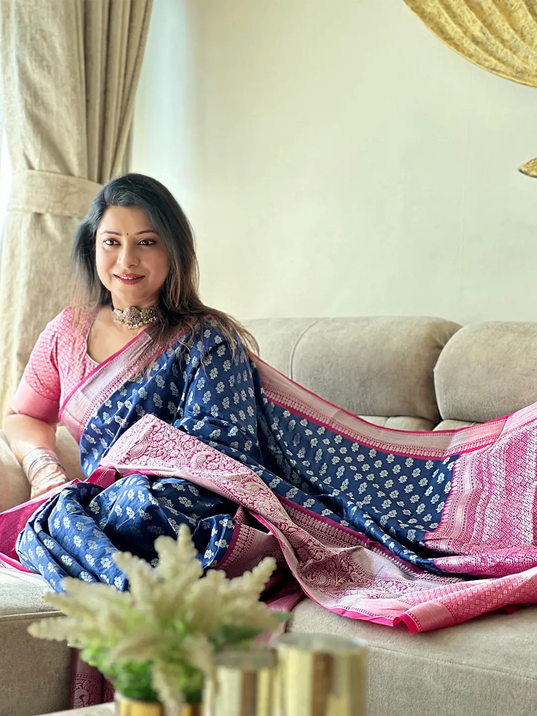 Blue Banarasi Katan Silk Butti Saree