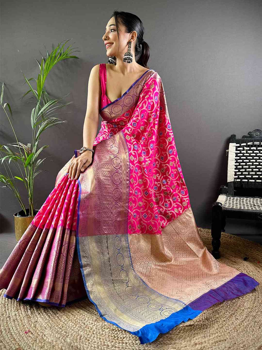 Magenta Minakari Ikkat Print Saree by My Store