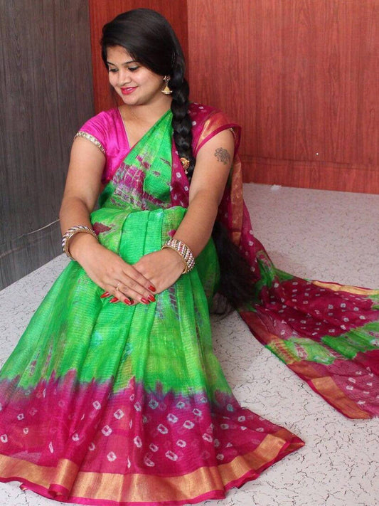 Green Kota Doriya Bandhej Saree by My Store