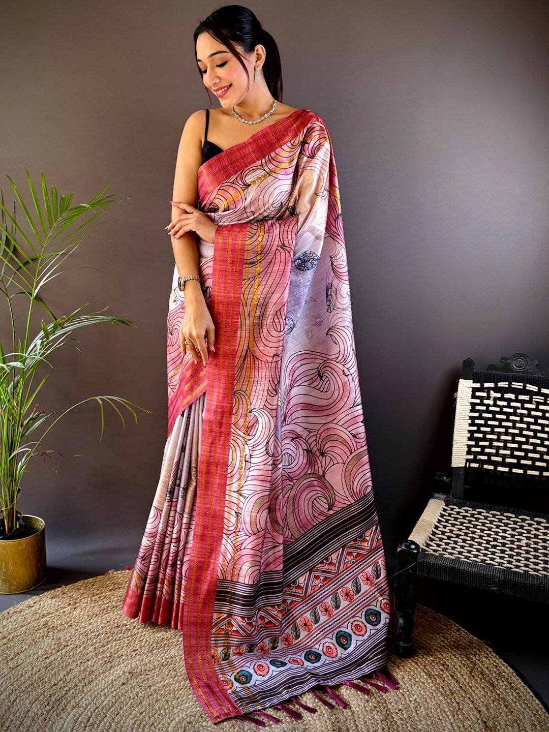 Purple Soft Silk Ocean Wave Patterns Saree by My Store