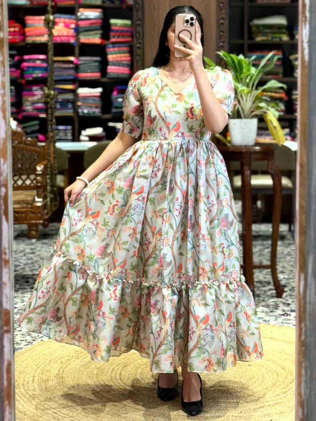 Light Beige Floral Print Midi Dress by My Store