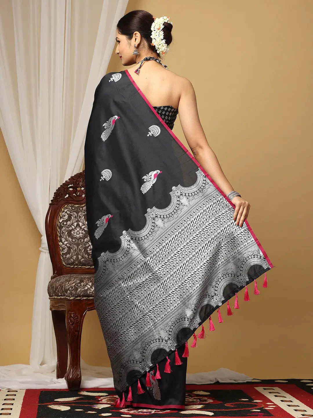 Black Colour Banarasi Katan Silk Kanchi Zari Weaving Saree