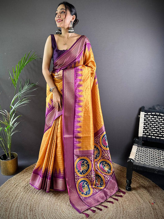 Desert Gold Chex Banarasi Silk Saree by My Store