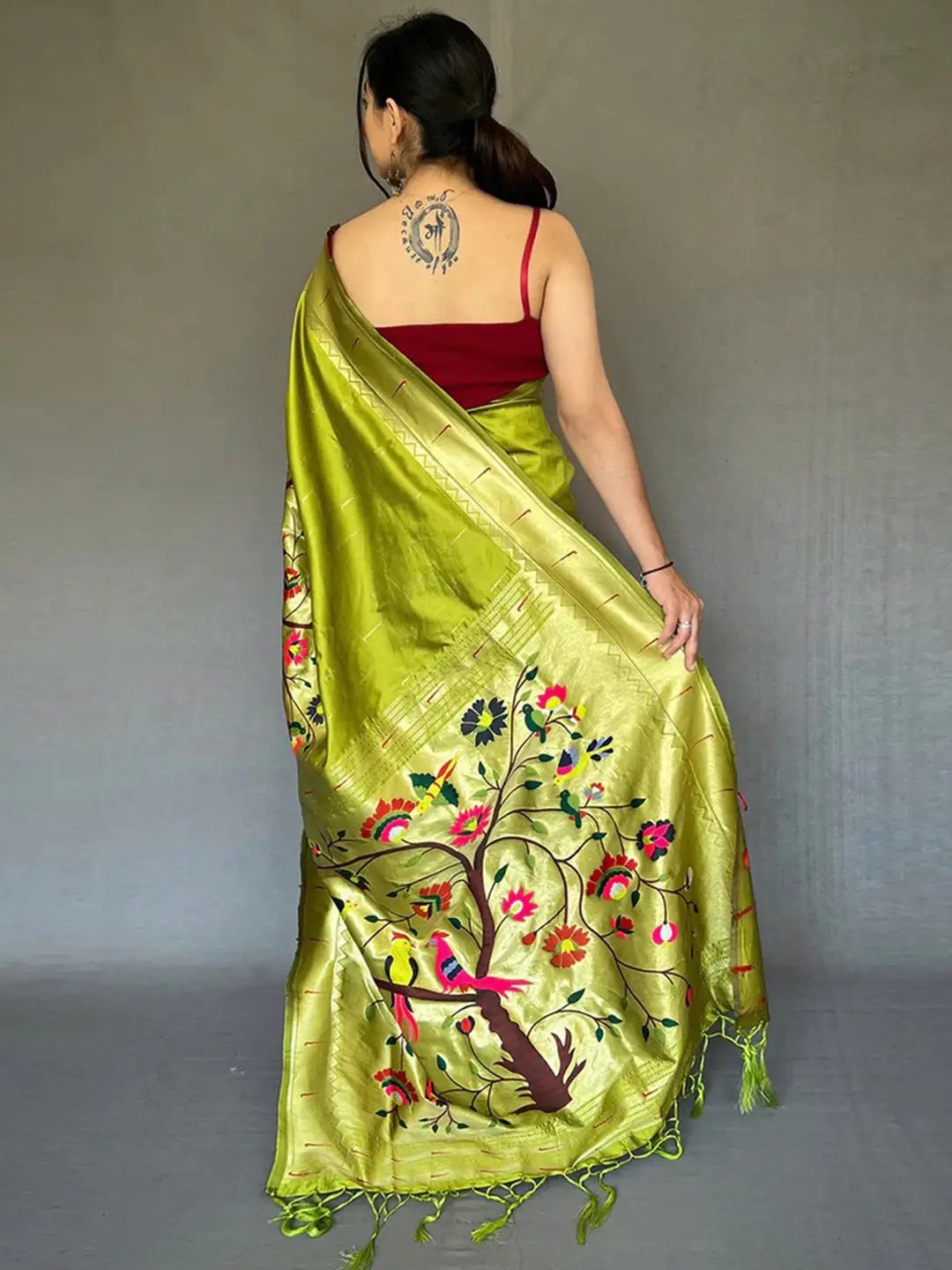 Light Green Paithani Big Border Zari Woven Saree by My Store