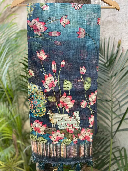 Trendy Soft Kota Doriya Silk Saree With Pichwai Prints and Rich Pallu