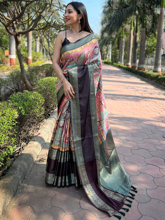 Pink Colour Double Border Chex Weaving Banarasi Soft Silk Saree by My Store