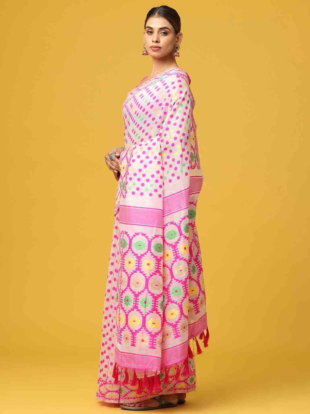 Light Pink Dhakai Jamdani Saree by My Store