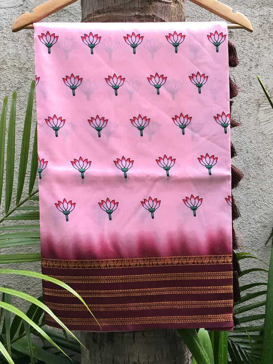 Pink 2 Ton Lotus Print Saree by My Store