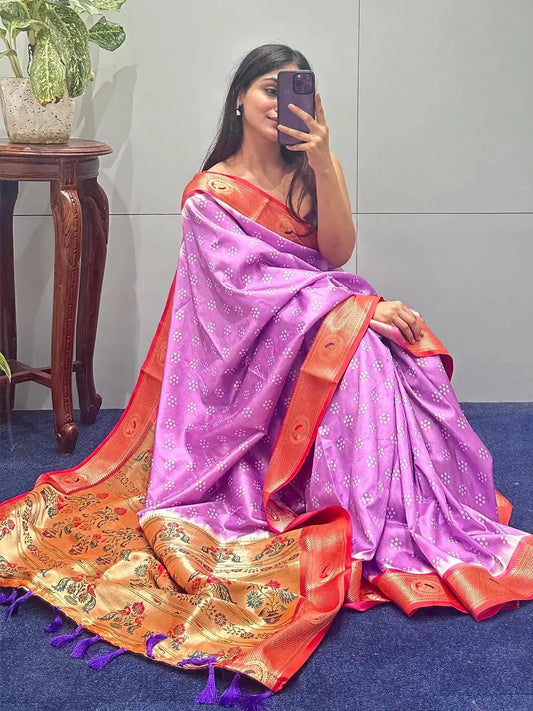 Exclusive Paithani Minakari Pallu With Bandhej Print Saree by My Store