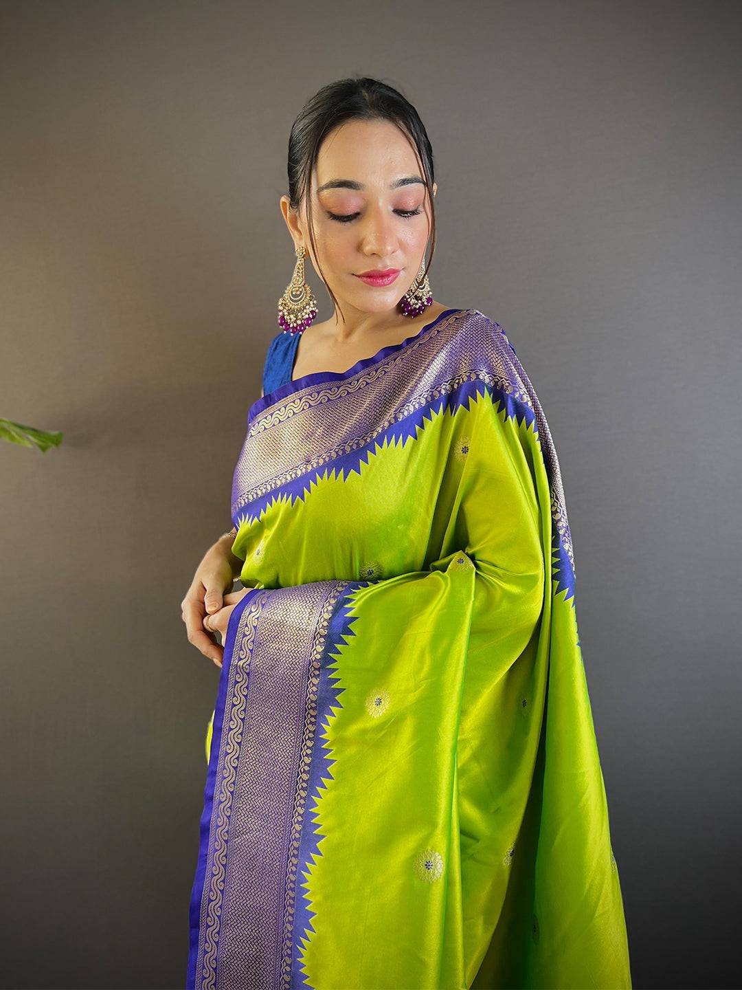 Lime Green Eyecapthear Gadhwal Silk Saree by My Store