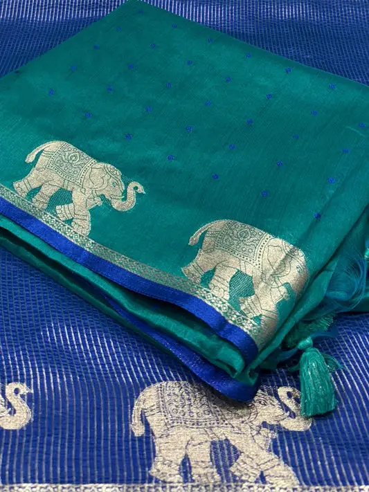 Blue Pure Silk Bandhani Butti Saree