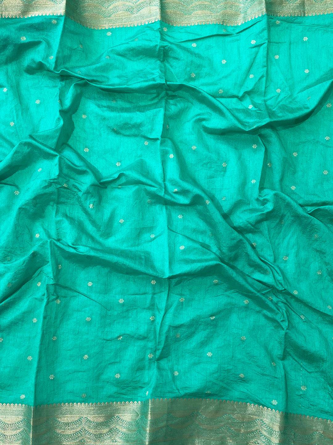 Turquoise Pure Viscose Organza Saree With Fine Gold Zari Weaving Border