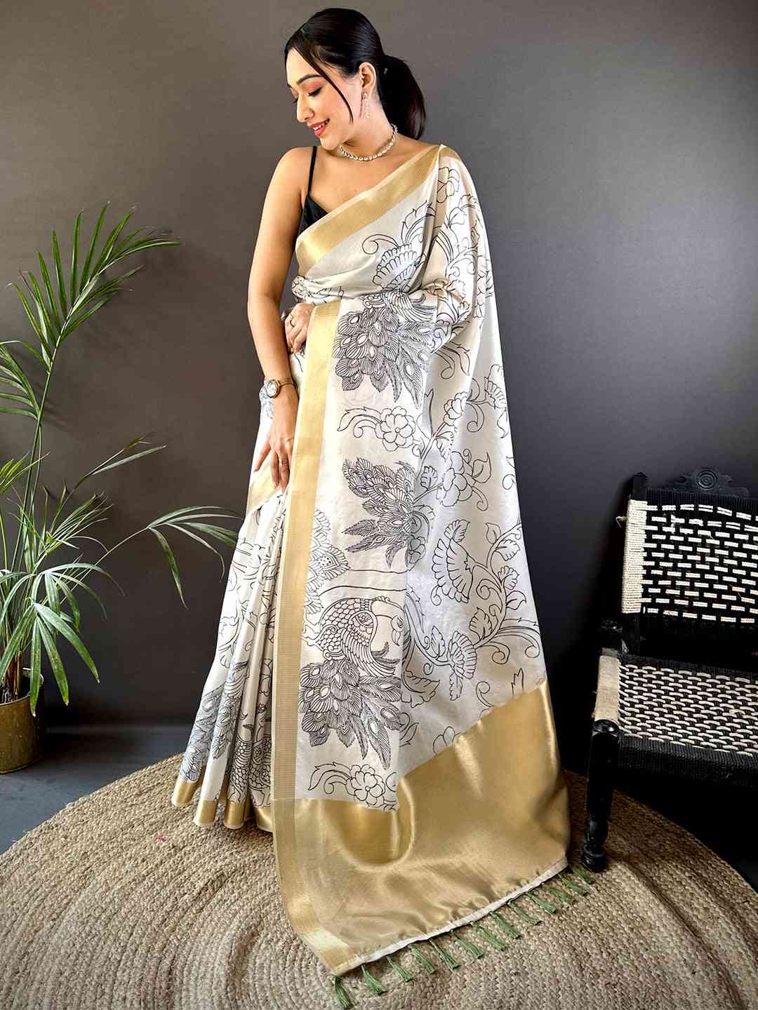 Graceful Pen Kalamkari Soft Tissue Silk Saree by My Store