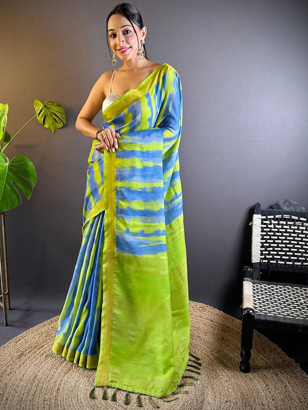 Multi Shibori Print Linen Saree by My Store
