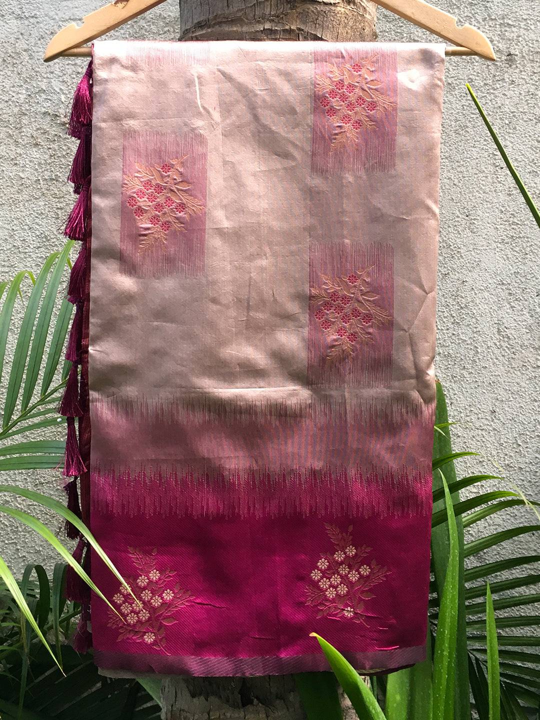 Magenta Sami Banarasi Tussar Silk Saree by My Store