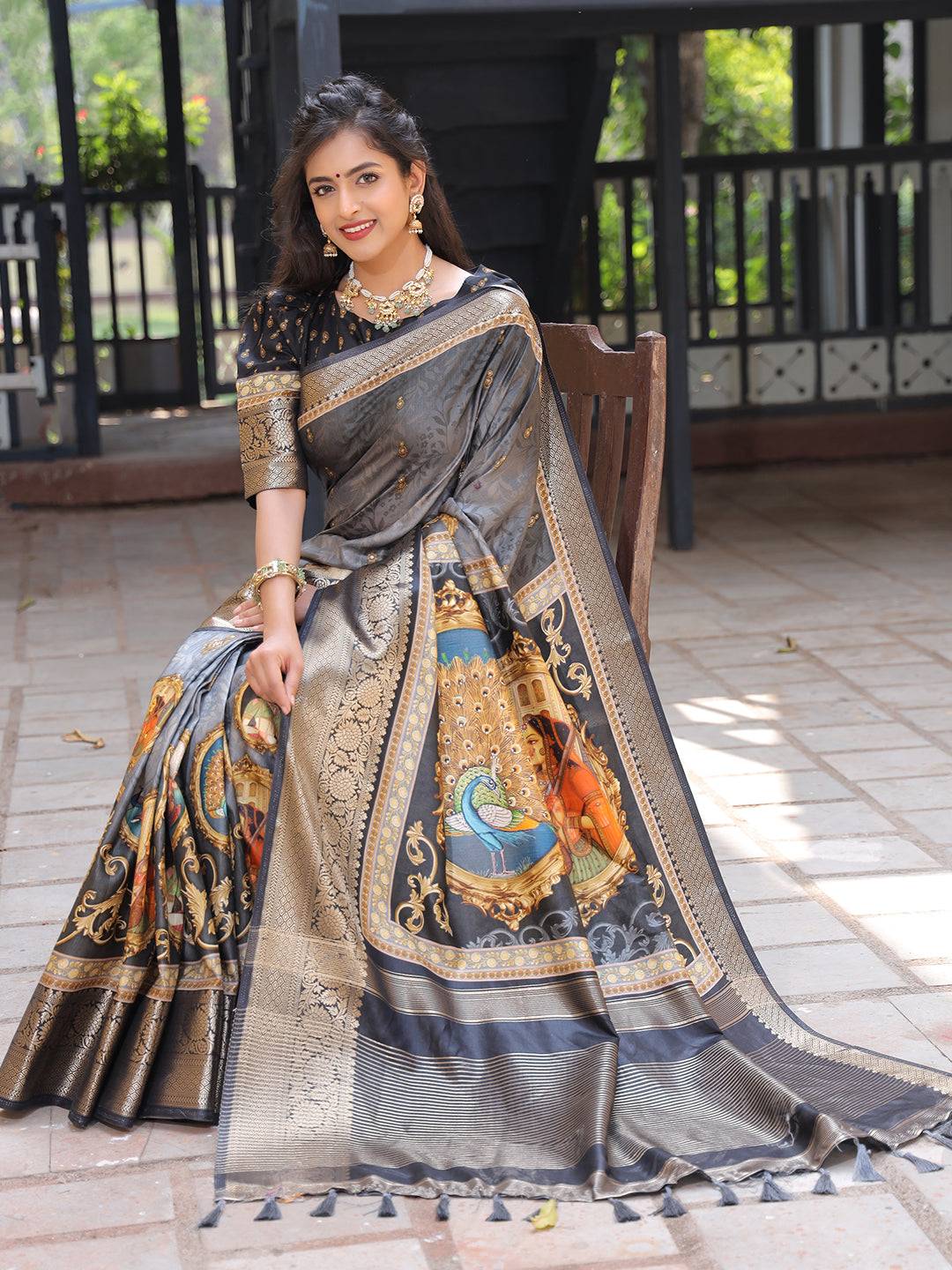 Pure Viscose Dola Silk Saree With Zari Weaving Pallu In Grey Colour - Luxe by My Store