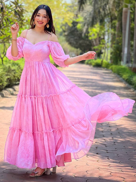 Rose Pink Floral Printed Dress by My Store