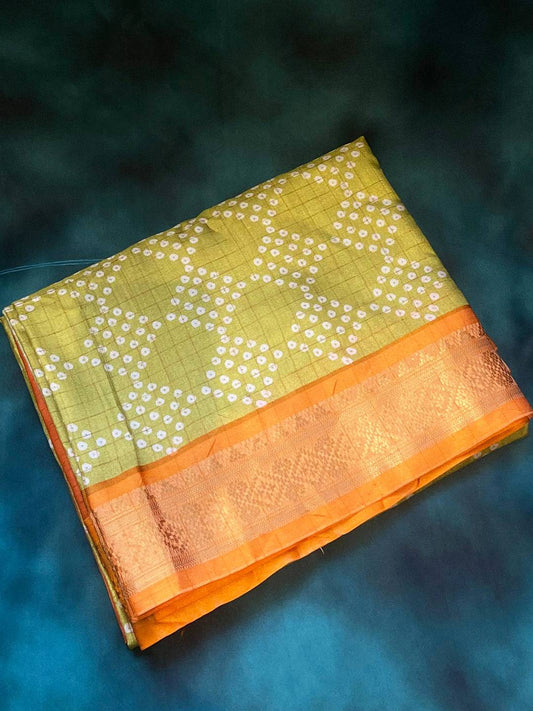 Soft Silk Lime Colour Bandhej Digital Print Saree by My Store