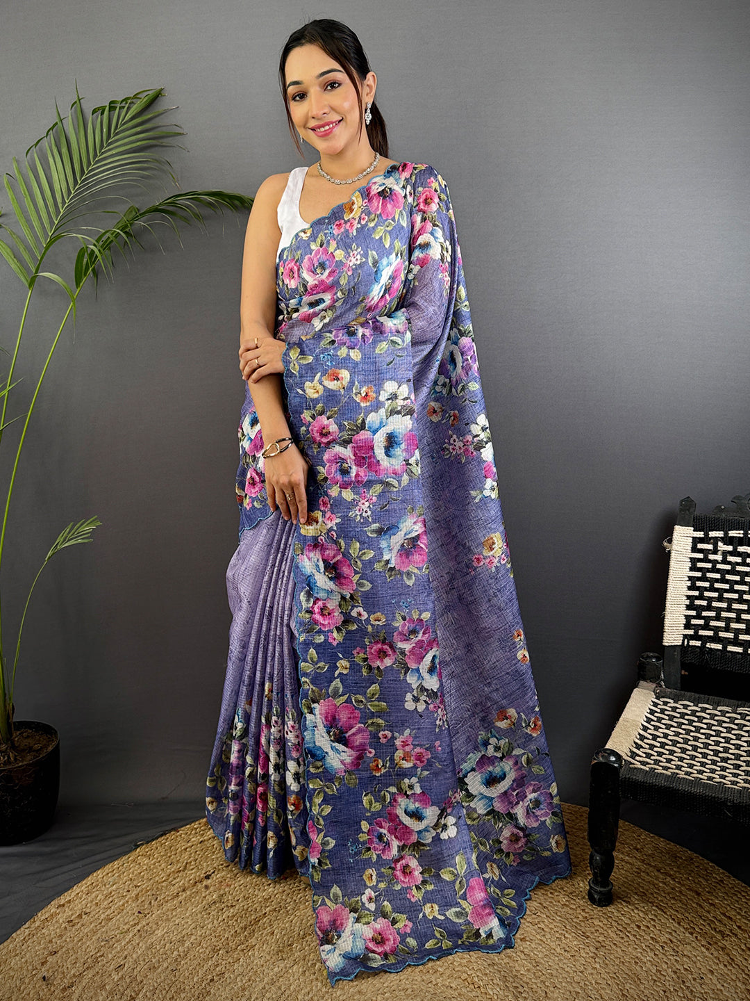 Lavender Floral Cut Work Kota Saree by My Store
