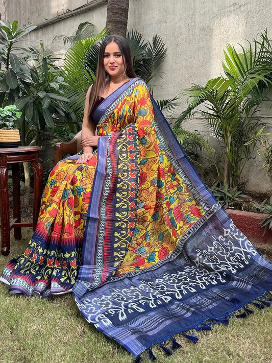 Floral Ikkat Printed Party Wear Saree by My Store