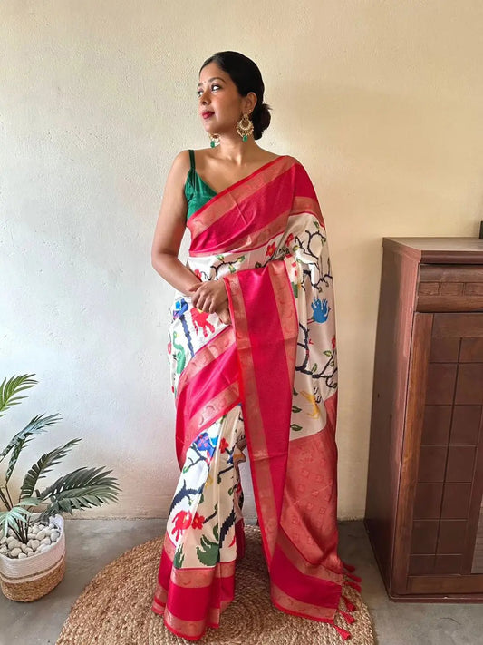 Soft Silk Gadwal Saree with Exquisite Pochampally Print by My Store