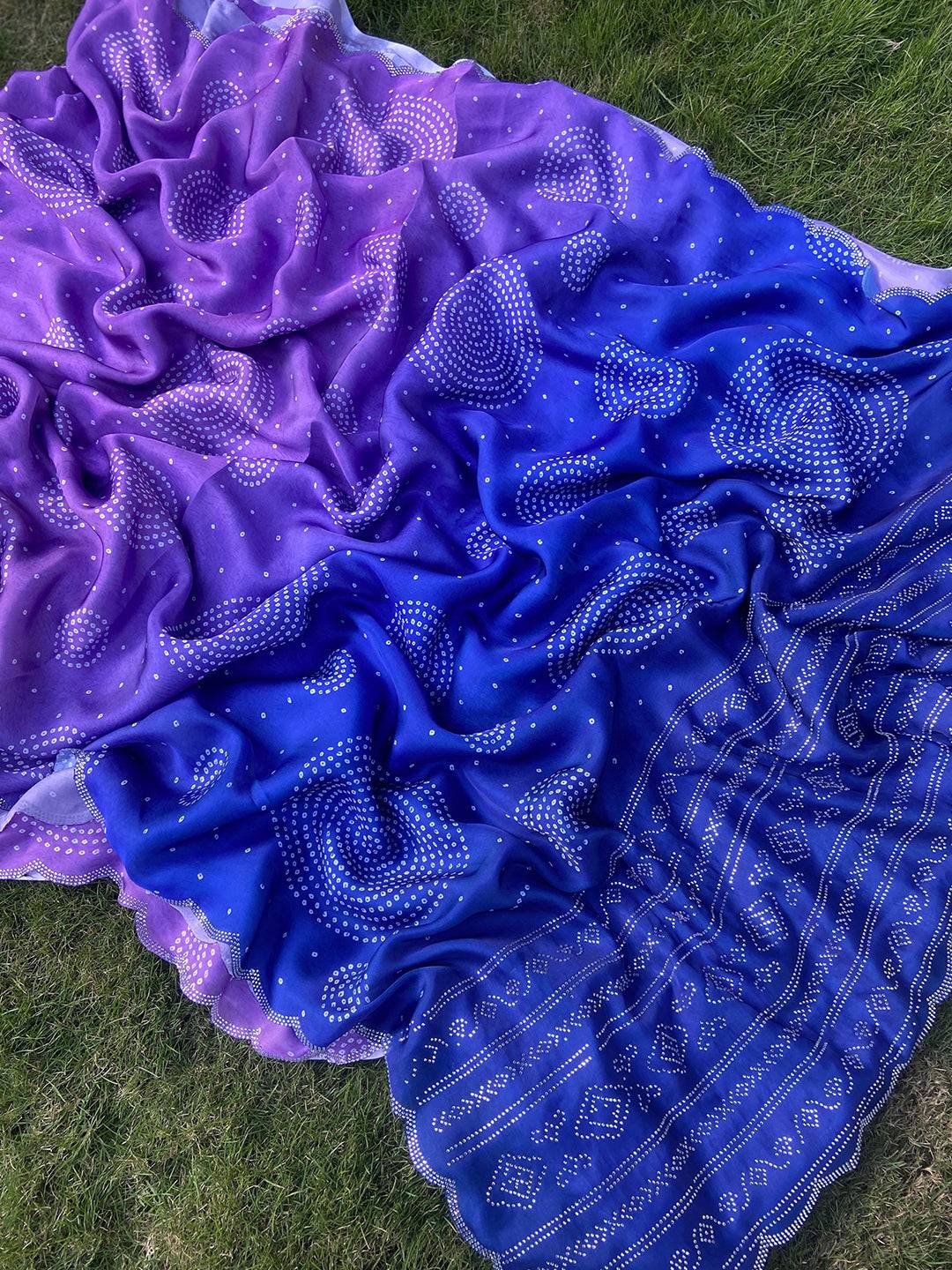 Lavender Georgette Silk Saree with Ombre Bandhej Print & Swaroski Stone Work by My Store
