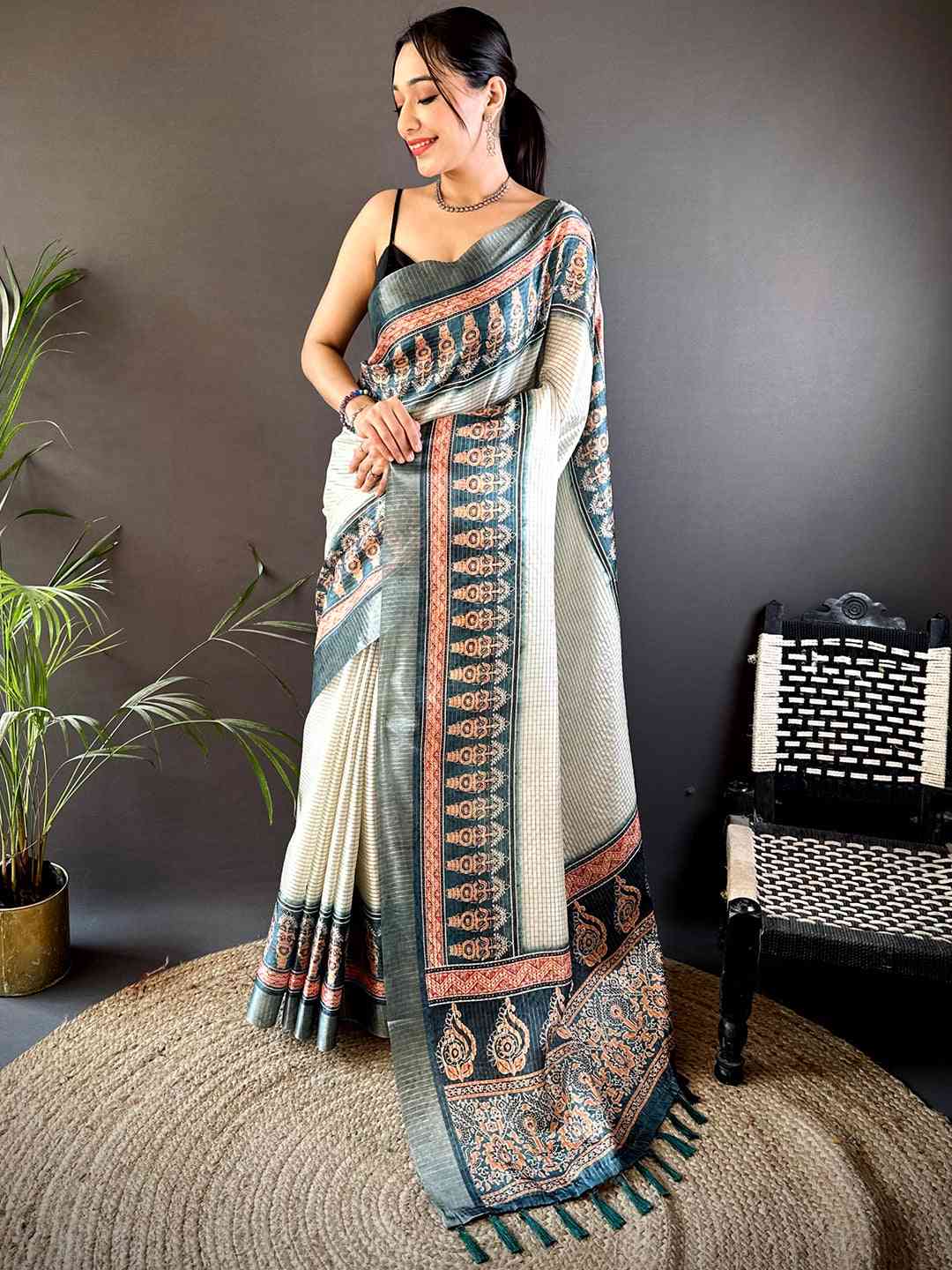 Radiant Rama Soft Silk Digital Print Saree by My Store