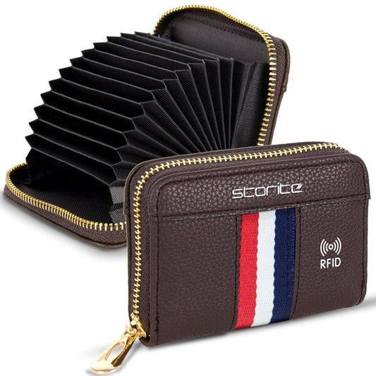 Storite - 12 Slot RFID PU Leather Card Holder Wallet with Zipper for Men & Women