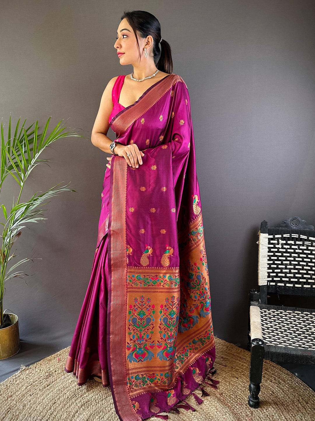 Copper Allure Soft Silk Wine Saree by My Store
