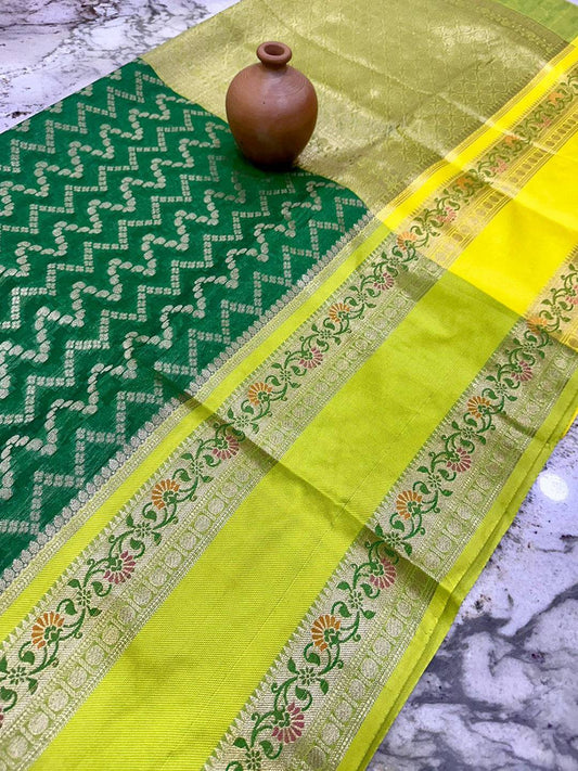 Regal Green And Lime Zari Saree by My Store