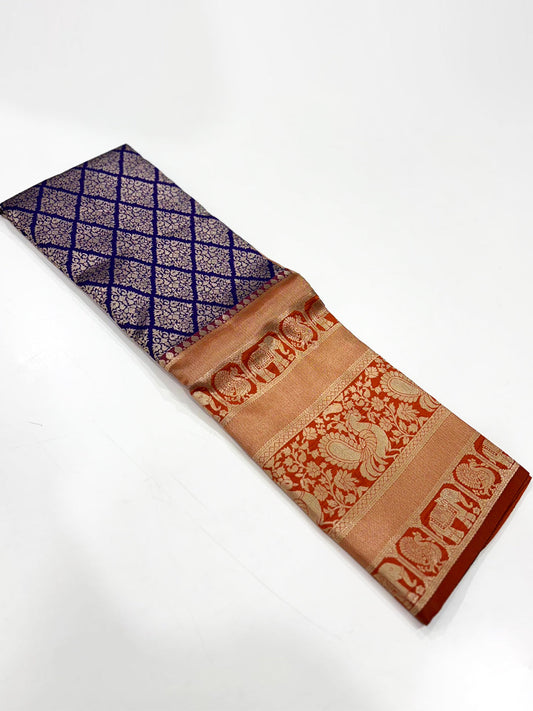 Cobalt Blue Kanjivaram Silk Saree by My Store