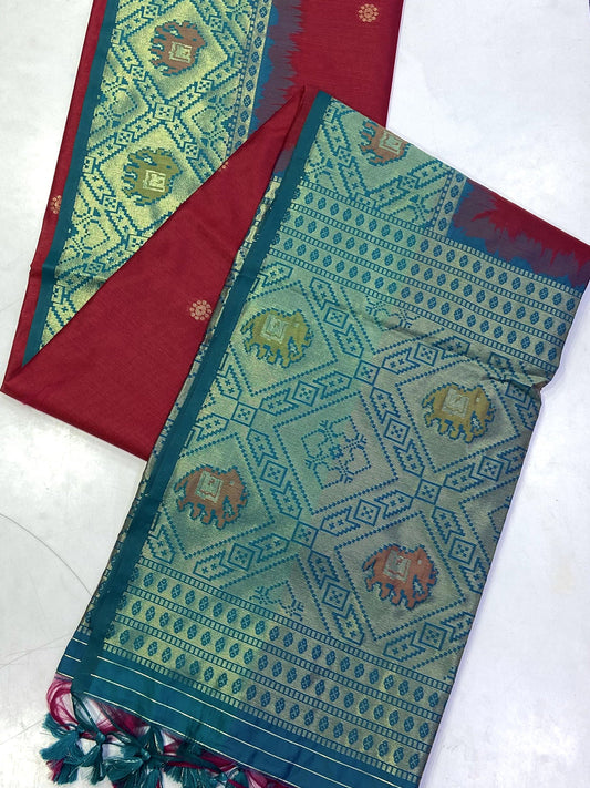 Radiance Red Silk Zari Weaving Saree by My Store