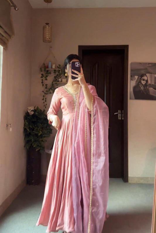 Designer Party Wear Peach Color Exclusive Gown by My Store