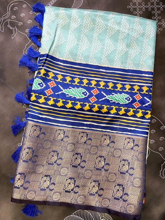 Green Geometric Silk Saree by My Store