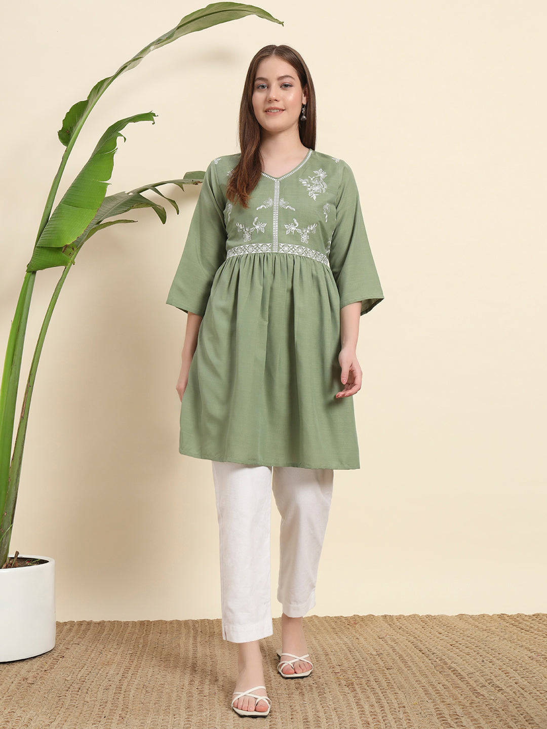 Light Green Short Kurti For Women