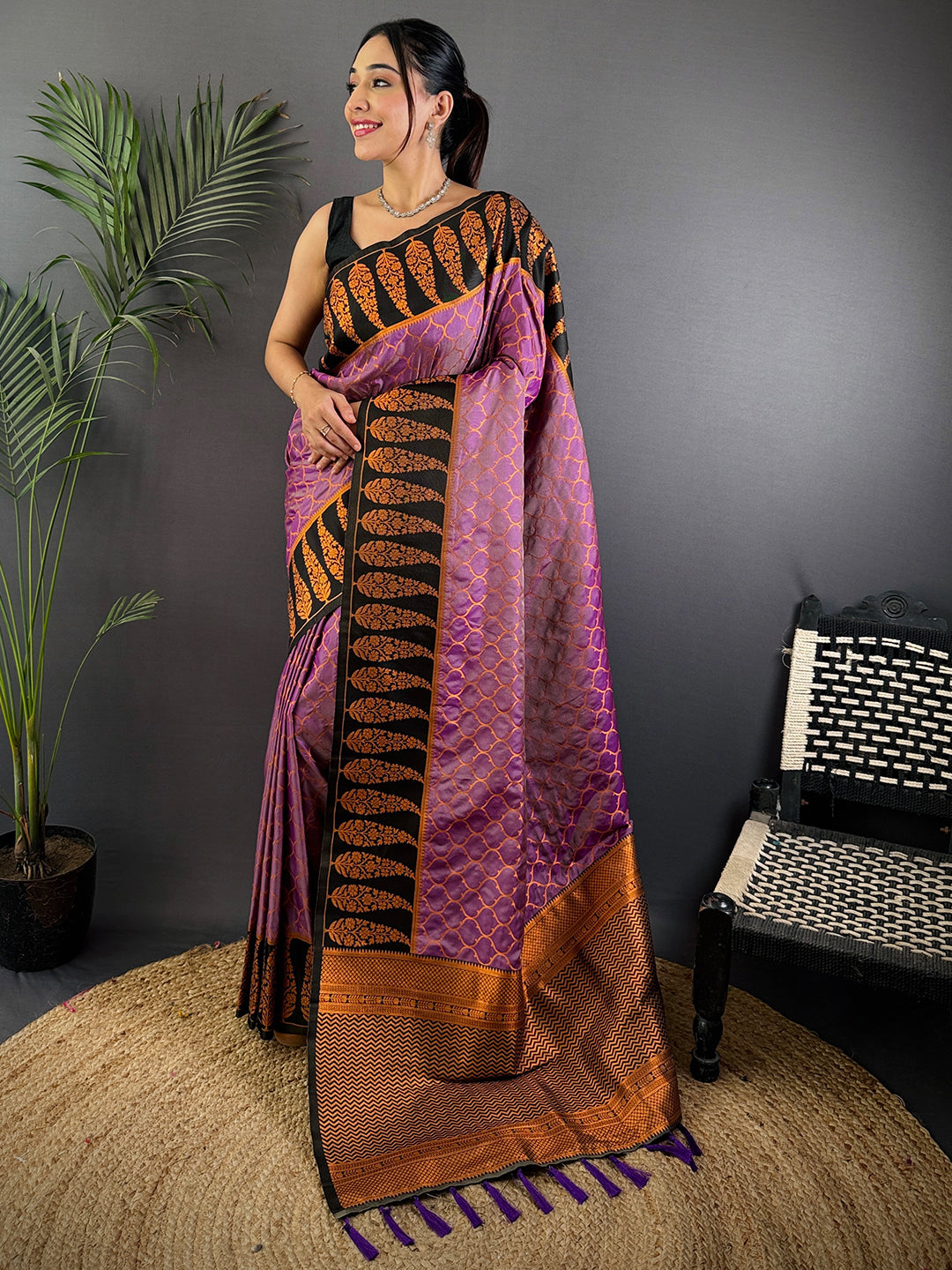Lavender Soft Banarasi Katan Silk Saree by My Store