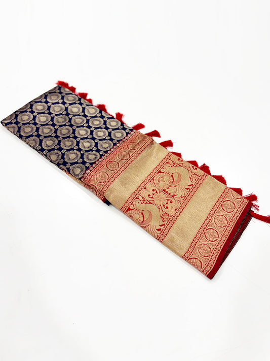 Radiant Navy Blue Banarasi Silk Saree by My Store
