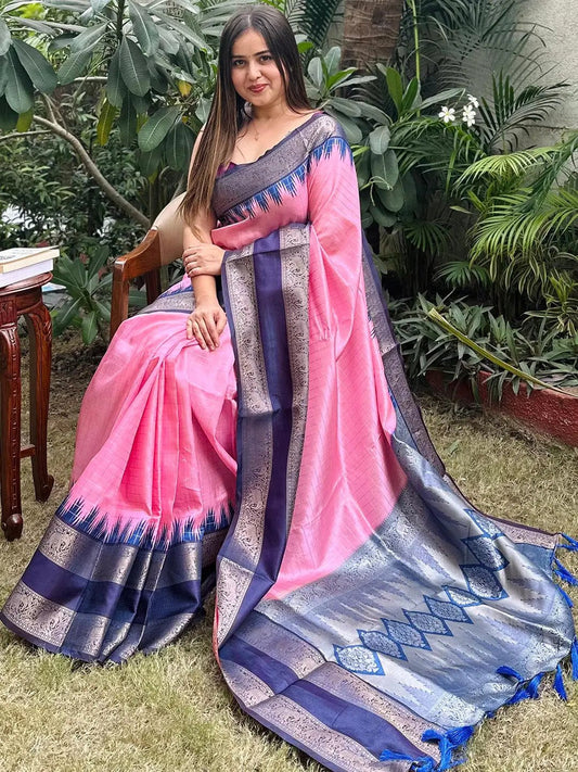 Soft Silk Saree With Gold Zari Chex Work by My Store