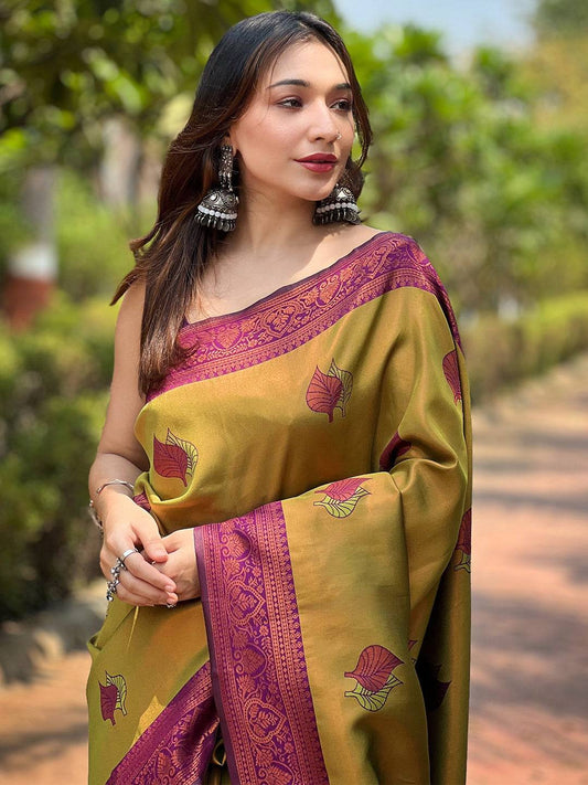Dijon Kanjivaram Tissue Saree With Gold Zari Weaving by My Store